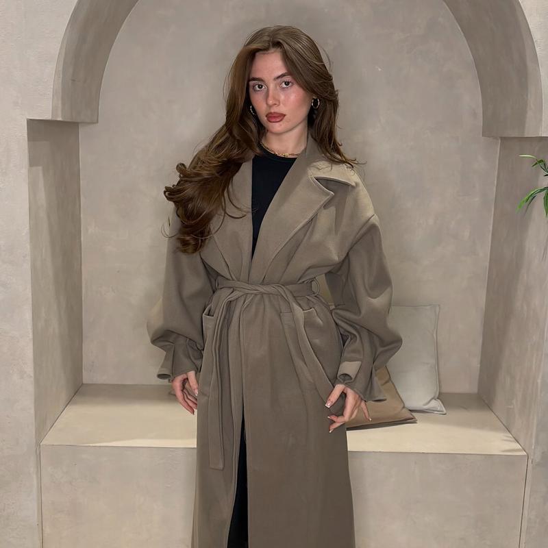 Belted Long Balloon Sleeve Jacket