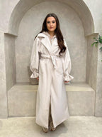 Belted Long Balloon Sleeve Jacket