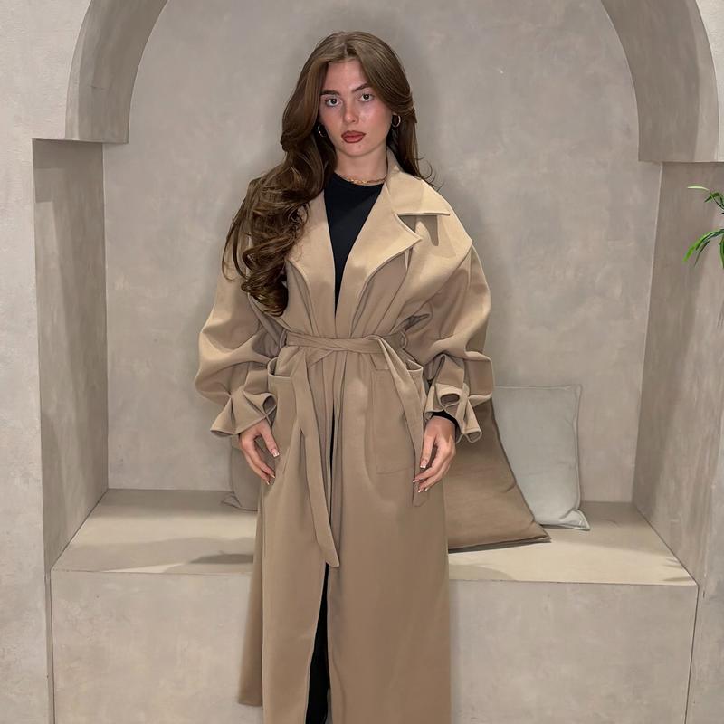 Belted Long Balloon Sleeve Jacket