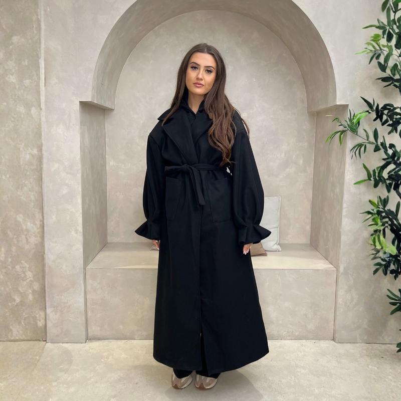 Belted Long Balloon Sleeve Jacket